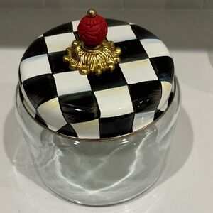 Checkered Glass Jar with Red and Gold Knob